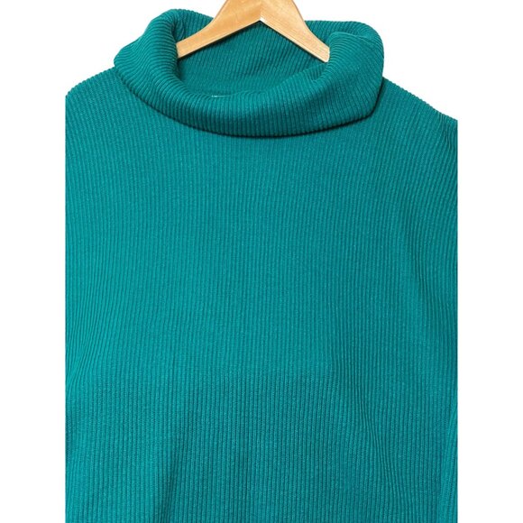 Teal Ribbed Turtleneck Sweater By R.T.W. Ready To Wind Down - L Cotton Knit Pull - Picture 4 of 16